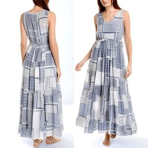 Johnny Was Rinit Silk Dress New Nwt Xs X Small Patchwork Blue